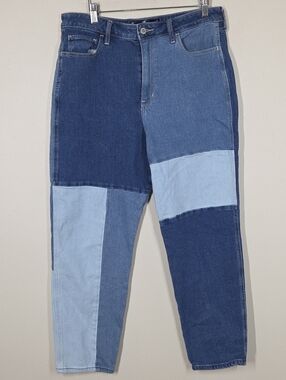 Hollister Patchwork Ultra High Rise Mom Jeans 13R 32x26 Stretch Boho Festival